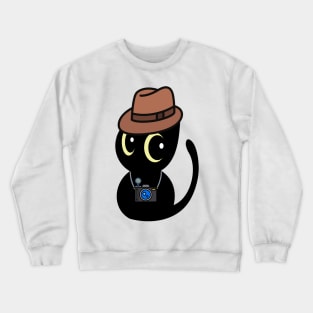 Funny black cat is holding a camera Crewneck Sweatshirt